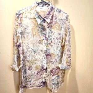 Alfred Dunner See Through Quarter Sleeves Floral button Down shirt size  12